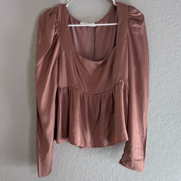 Mustard Seed Square Neck Puff Sleeve Peplum Top Rosette NWT - Picture 1 of 13